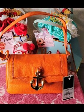 Juicy Couture Orange Leather Shoulder Bag with Anchor Hardware